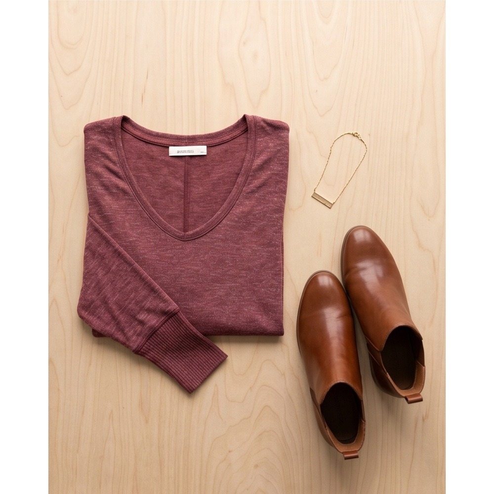 Abercrombie & Fitch Soft A&F Cozy Womens Large‎ Burgundy Good V-Neck Long Sleeve - Picture 4 of 11